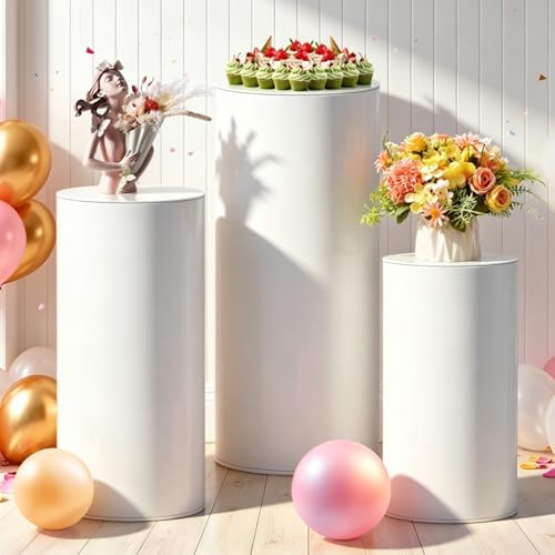 Cylinder Stands for Party, 3Pcs White Cylinder Pedestal Stand, Cilindros Para Fiestas Cake Table Stand Parties Round Cylinder Display Plant Stand for Wedding Birthday Decor 35"(XXL) 29.5"(XL) 23.6"(L) by Unknown