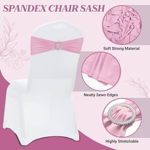 MDS Pack of 25 Spandex Chair Sashes for Wedding Party & Event – Blush Pink - Image 3