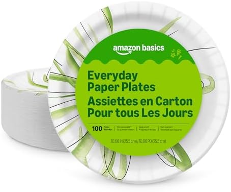 Amazon Basics Everyday Paper Plates, 10 Inch, Disposable, 100 Count, Packaging May Vary by AmazonBasics