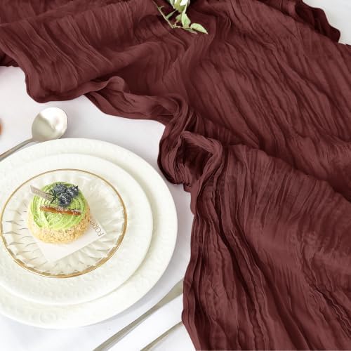 2 Pack Fall Table Runner Burgundy Red Cheesecloth for Home Christmas Party - Image 2