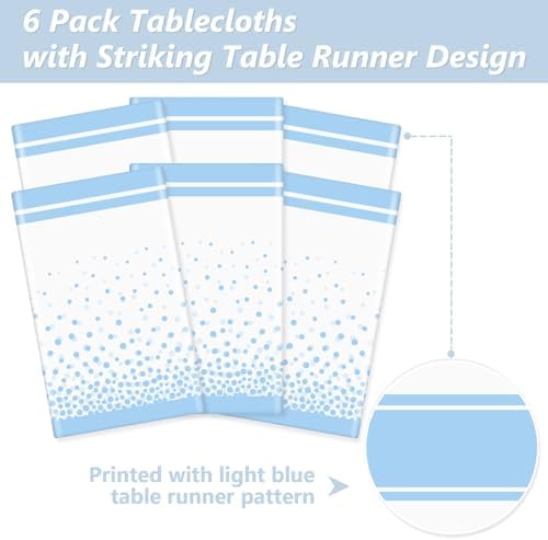 LANLISA White and Blue Tablecloth Party Decorations 6 Pack, Disposable Plastic Table Cloths for Baby Shower Birthday Wedding Party Decor - Image 4