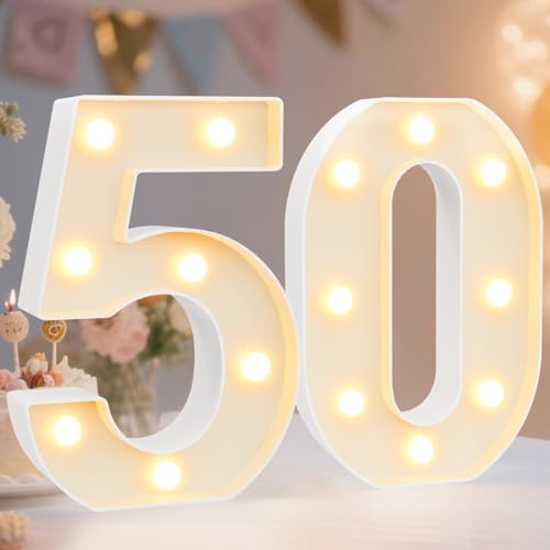 Pooqla 50th Birthday Decorations for Women Men, Light Up Numbers 50 for Party Table Backdrop Wall Decors, 50th Birthday Gift for Her Him, Marquee Number for Wedding Anniversary Decorations by Pooqla