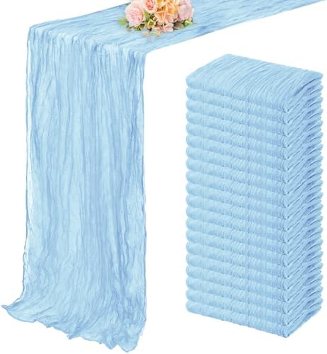 20 Pack Baby Blue Cheesecloth Table Runner 20 x 120 Inch Long Rustic Gauze Cheese Cloth Table Runner for Wedding 10FT Bridal Baby Shower Table Decorations Boho Fabric Sheer Birthday Party Table Decor by FoliafeelHome