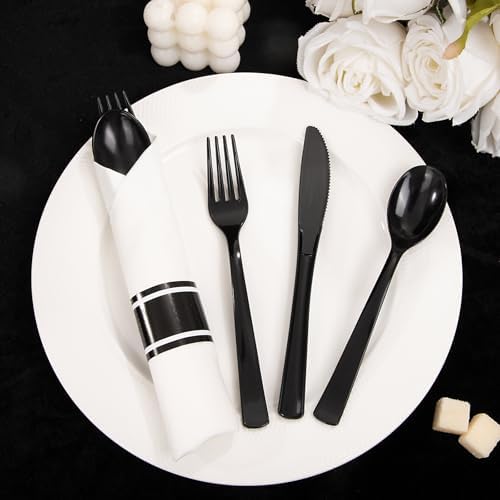 Supernal 120pack Pre Rolled Black Plastic Silverware Set Disposable - Image 3