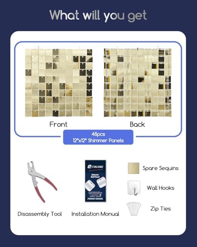 COKAOBE LiteGrid Series Shimmer Wall Backdrop - 48Pcs Light Gold - Image 2