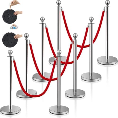Ferraycle 8 Pcs 2026 Wedding Stanchions and Velvet Ropes Set, Silver by Ferraycle