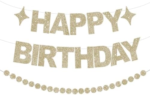 BEISHIDA Pre-Strung Glitter Champagne Happy Birthday Banner Party Decor by Beishida