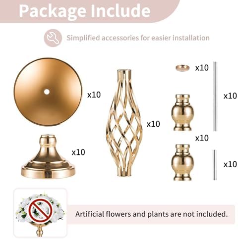 NUPTIO Gold Centerpiece Stand for Table, Twist Style, 20.5" Tall, 10 Pcs - Image 6