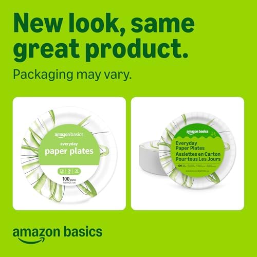Amazon Basics Everyday Paper Plates, 10 Inch, Disposable, 100 Count, Packaging May Vary - Image 2