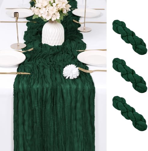 3 Pack Emerald Green Cheesecloth Table Runner 17x108 Inch Semi Sheer Boho Gauze Cheese Cloth Fabric Table Runners Table Decor for Wedding Party Baby Shower Birthday Home Decor Garden Farmhouse by Unknown