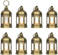 8Pcs 5-inch Mini Lanterns Centerpieces for Table, Baby Shower Decorations, Vintage Small Lantern for Halloween Decorations, Party Lights for Enchanted Forest Decorations, Wedding Decor, Brushed Brass by LLQ-LuckLifeQuality