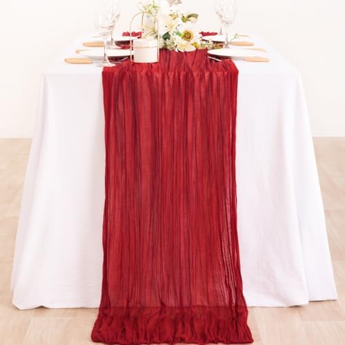 Red Table Runner Boho Fall Cheesecloth for Halloween Christmas 10ft, 3 Pack - Image 6