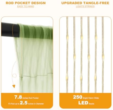 Sage Green Tulle Backdrop with Fairy Lights for Parites Wrinkle-Free Sheer Curtain Drapes Photo Back Drop for Wedding Baby Shower Bridal Shower Birthday Dance Home Décor- 10ft×8ft, Sage Green - Image 6