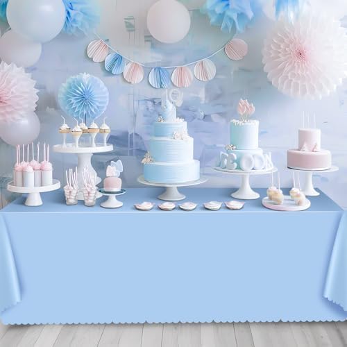 NatNarr 6 Pcs Light Blue Tablecloth, Scalloped Baby Blue Table Cloths - Image 5