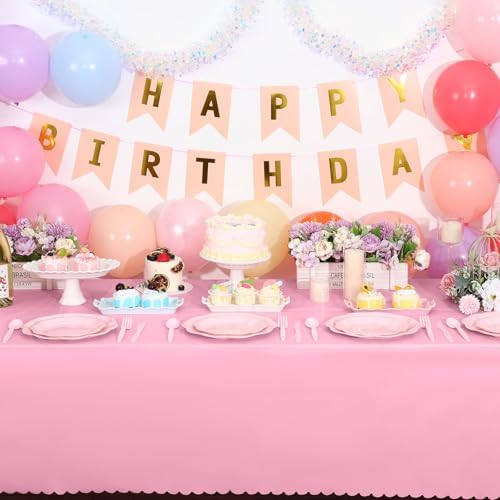 NatNarr 6 Pcs Plastic Pink Tablecloths, Scalloped Rectangle Table Cloths - Image 3