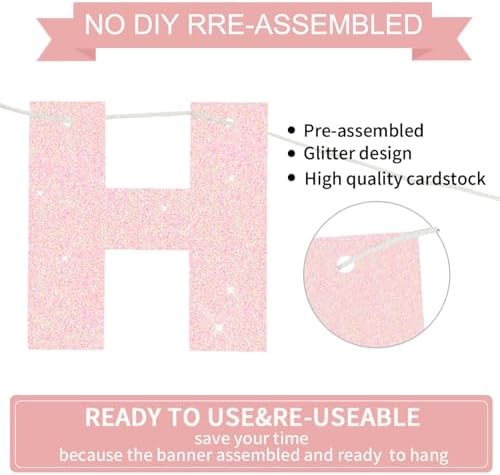 BEISHIDA Pre-Strung Light Pink Happy Birthday Banner Party Sign Decoration - Image 3