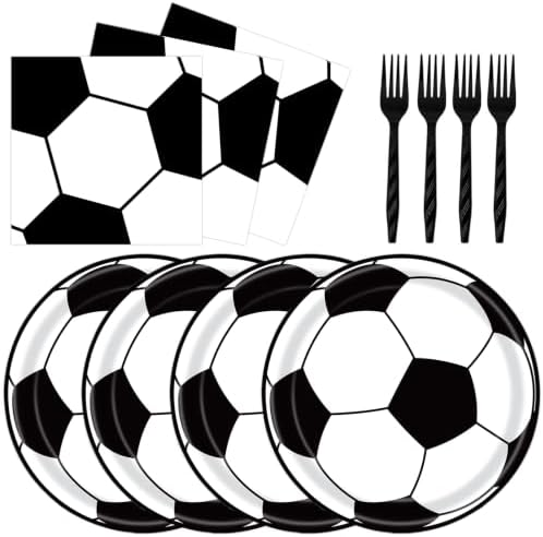 72 Pcs Soccer Plates Napkins and Forks Set, 7 Inch, Serves 24 Guests by KFJBPB