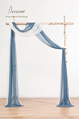 Floroom Wedding Arch Draping Fabric 2 Panels 20Ft Chiffon Fabric Drapes Arbor Drapery Wedding Ceremony Reception Swag Decorations (White & Dusty Blue) - Image 2