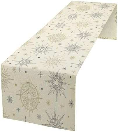 Sun Stars Table Runner Mystical Celestial Bursting Sun Rays Magic Space Galaxy Dinner Runner for Farmhouse Party Holiday Home Kitchen Dining Table Decoration 13"x90" by SHElifestyle