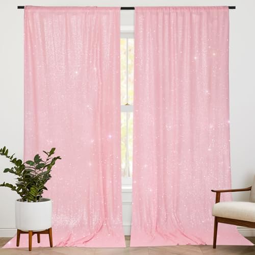 PartyDelight Pink Sequin Backdrop Curtains 5x10ft 2 Panels - Image 6