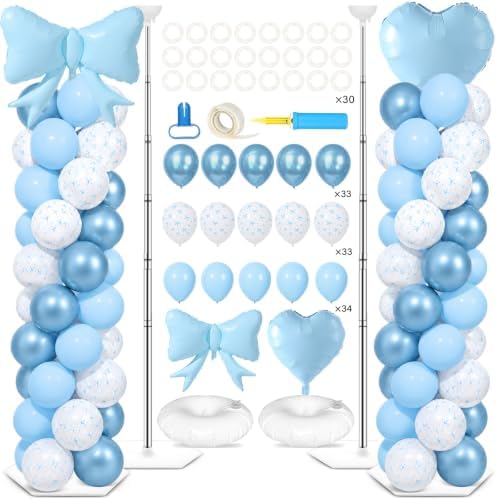 2 Sets Blue Bow Balloon Column Stand Adjustable Blue Heart Balloon Decor by Naozinebi