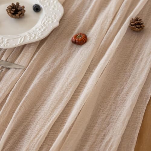 2Pcs Light Beige Cheesecloth Table Runner 120 Inches for Party Home Decor - Image 4