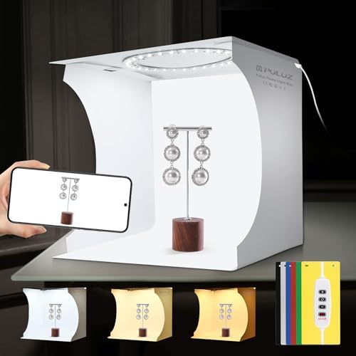 PULUZ Light Box Mini Photo Studio, 72 Pcs LED Lights with Adjustable White/Warm/Soft Lighting, 6-Color Backdrops, Portable Photography Lightbox for Small Product Display by PULUZ