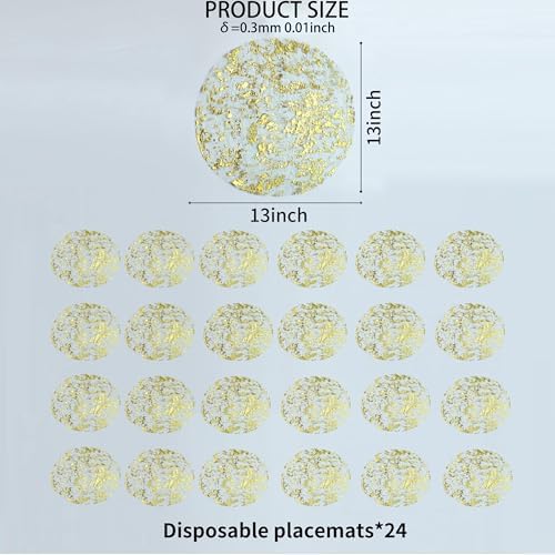 Snowkingdom Gold Placemats Set of 24 Round 13 Inch Foil Mesh Pressed Fall Disposable Table Mates 24 Pack Gold Doilies for Dining Table Wedding Birthday Party Holiday Home Decoration - Image 6