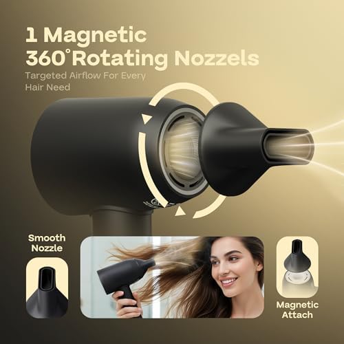 NeatToo High-Speed Ionic Hair Dryer, 1500W Brushless Blow Dryer with 160,000 RPM Motor, 500M Negative Ions, 3 Speeds, LCD Display & 360° Magnetic Nozzle - Image 5