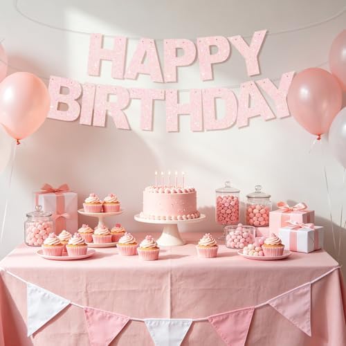 BEISHIDA Pre-Strung Light Pink Happy Birthday Banner Party Sign Decoration - Image 4