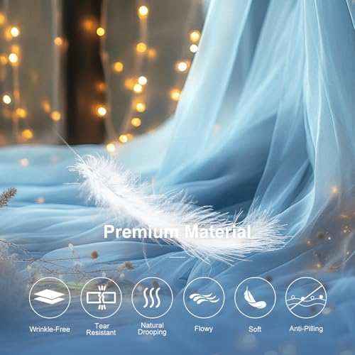 Tulle Curtain Backdrop with 300 LED Fairy Lights for Parites Wrinkle-Free Sheer Curtain Drapes Photo Back Drop for Wedding Baby Shower Bridal Shower Birthday Home Décor - 10ft×10ft, Baby Blue - Image 5