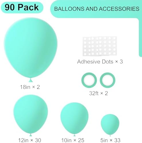 Voircoloria 90pcs Teal Balloons Garland Arch Kit, 18 12 10 5 Inch - Image 2