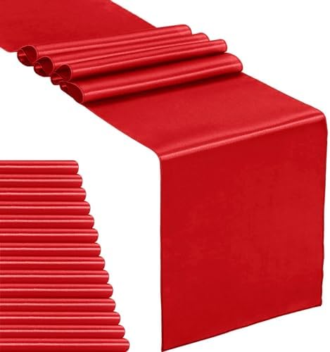 15-Pack Satin Table Runner Red 12 x 108 inches Long, Table Runners for Wedding, Birthday Parties, Banquets Decorations（15 Pack, 12x108 Inch, Red） by Hahuho