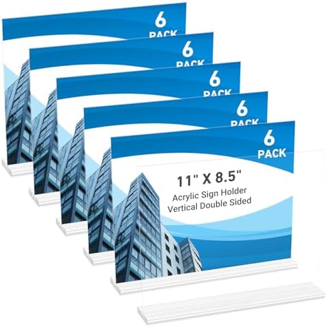6 Pack Acrylic Sign Holder 11 x 8.5 Horizontal, Double-Sided Clear Sign Holder Plastic Stands for Display, T Shape Acrylic Table Sign Stands for Office Store Restaurants Wedding Party Decoration by DECOHOBO
