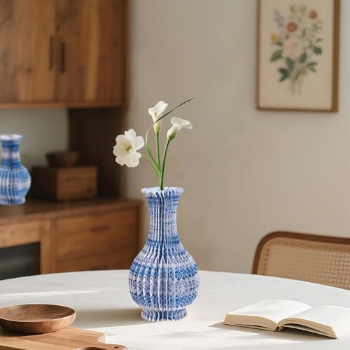 SUNBEAUTY 3 Pcs Blue and White Paper Honeycomb Vases, Mini Chinoiserie Vintage Paper Vase Set with Magnetic Closure, Chinese Style Table Centerpieces for Wedding,Baby Shower, Home & Party Decor - Image 6