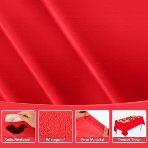 NatNarr 6 Pack Red Tablecloths Plastic, Scalloped Christmas Table Cloths - Image 3