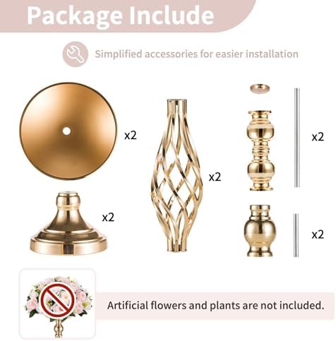NUPTIO Gold Centerpiece Stand for Table, Twist Style, 22.8" Tall, 2 Pcs - Image 6