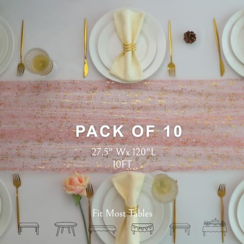 10Pcs Blush Pink Gold Table Runner 10ft Metallic Foil Glittery Sheer Gauze - Image 2