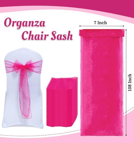 MDS Pack of 100 Organza Chair Sashes for Wedding & Event Décor – Magenta - Image 3