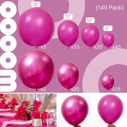 PartyWoo Hot Pink Balloon Arch Kit 140pcs Different Sizes 18 12 10 5 Inch - Image 2