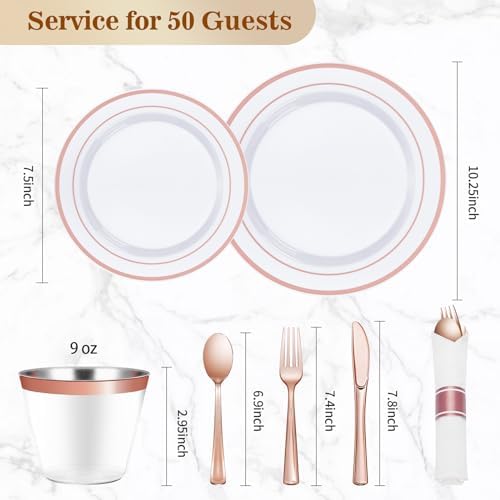 BESTVIP 350 Piece Rose Gold Plastic Plates for 50 Guests - Image 4