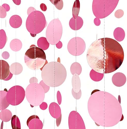Hot Pink Rose Gold Party Decorations Circle Dots Garland Hanging Polka Dot Streamer for Girls Birthday Bachelorette Wedding Bridal Shower Anniversary Hen Party Supplies - Image 3