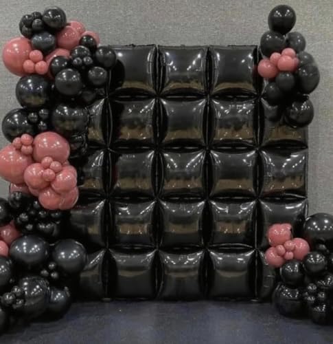 50pcs Black Square Foil Balloons Wall Backdrop with 80pcs Black Balloon Garland Arch Kit, Double Sided Balloon Tunnel for Anniversary New Year Birthday Graduation Baby Shower Party Decorations - Image 4
