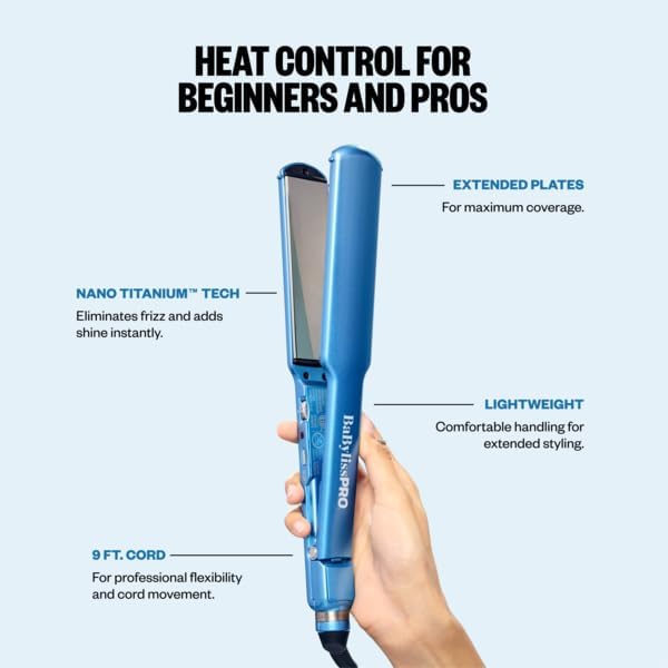 BabylissPRO Nano Titanium Ultra-Thin Hair Straightener, Professional Flat Iron, 5-Inch Extended Plates for Faster Straightening, for All Hair Types - Image 5