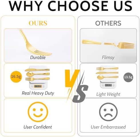 N9R 160PCS Gold Plastic Silverware, Disposable Plastic Cutlery/Utensils - Image 3
