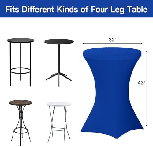 Fixwal 4 Pack Cocktail Tablecloth Bar Top Table Covers Round Royal Blue - Image 3