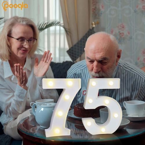 Pooqla Decorative Led Light Up Number Letters, White Plastic Marquee Number Lights Sign for 75th Birthday Party Wedding Decor Battery Operated Number (75) - Image 2