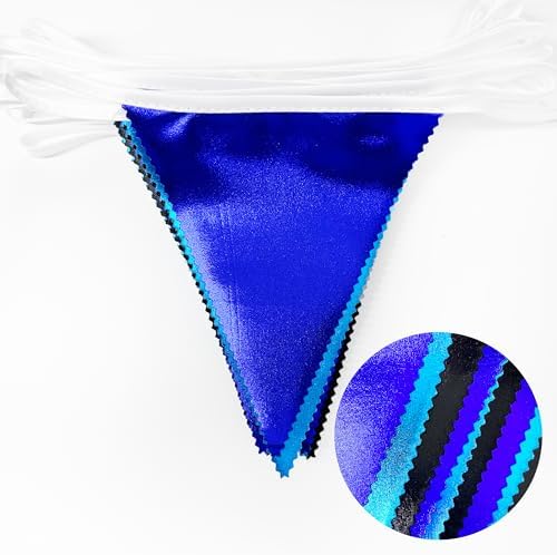 Black Blue Party Decorations Metallic Fabric Triangle Pennant Banner Flag Bunting Garland for Video Game Nautical Birthday Graduations Retirement Wedding Bachelorette Outdoor Holiday Party Supplies - Image 3