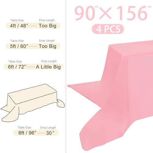 4 Pack Rectangle Tablecloth 90x156 Inch Washable Polyester Table Cover for Wedding Dining Table Buffet Parties Banquet Decoration（Pink） - Image 2