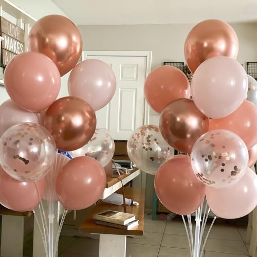 Dusty Pink Balloon Set, 60Pcs 12 Inch Retro Blush Pink White Sand Nude Latex Balloon with Metallic Confetti Rose Pink Helium Balloon for Girls Women Birthday Party Baby Shower Boho Decoration Supplies - Image 3